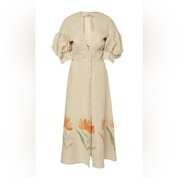 Silvia Tcherassi Cameron Puff Sleeve Linen-Blend Midi Dress - Picture 3 of 11